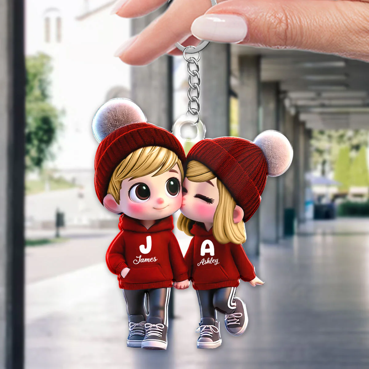 3D Effect Cute Cartoon Couple Walking - Personalized Acrylic Keychain - Unique Valentine's Day Gift For Him, Gift For Her - Image 5