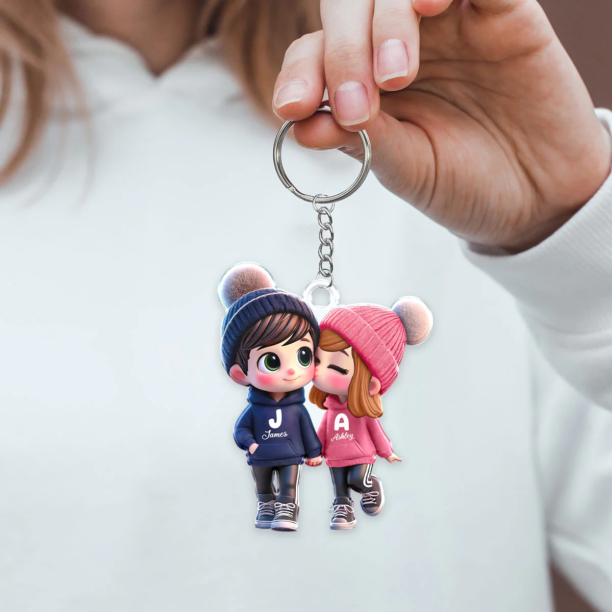 3D Effect Cute Cartoon Couple Walking - Personalized Acrylic Keychain - Unique Valentine's Day Gift For Him, Gift For Her - Image 6