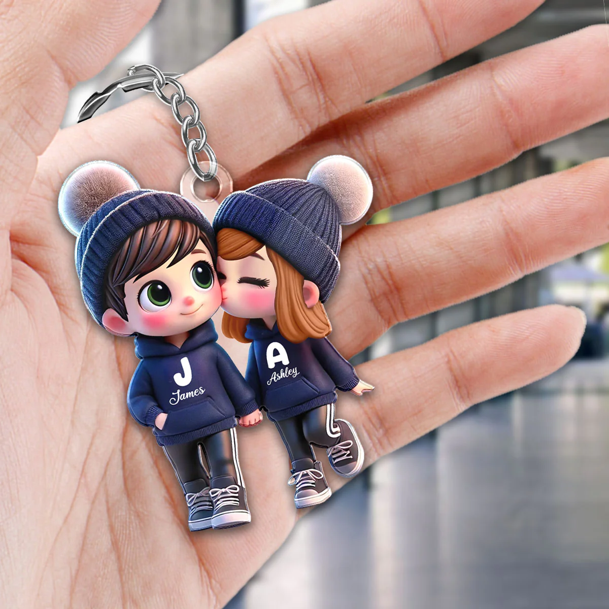 3D Effect Cute Cartoon Couple Walking - Personalized Acrylic Keychain - Unique Valentine's Day Gift For Him, Gift For Her - Image 7