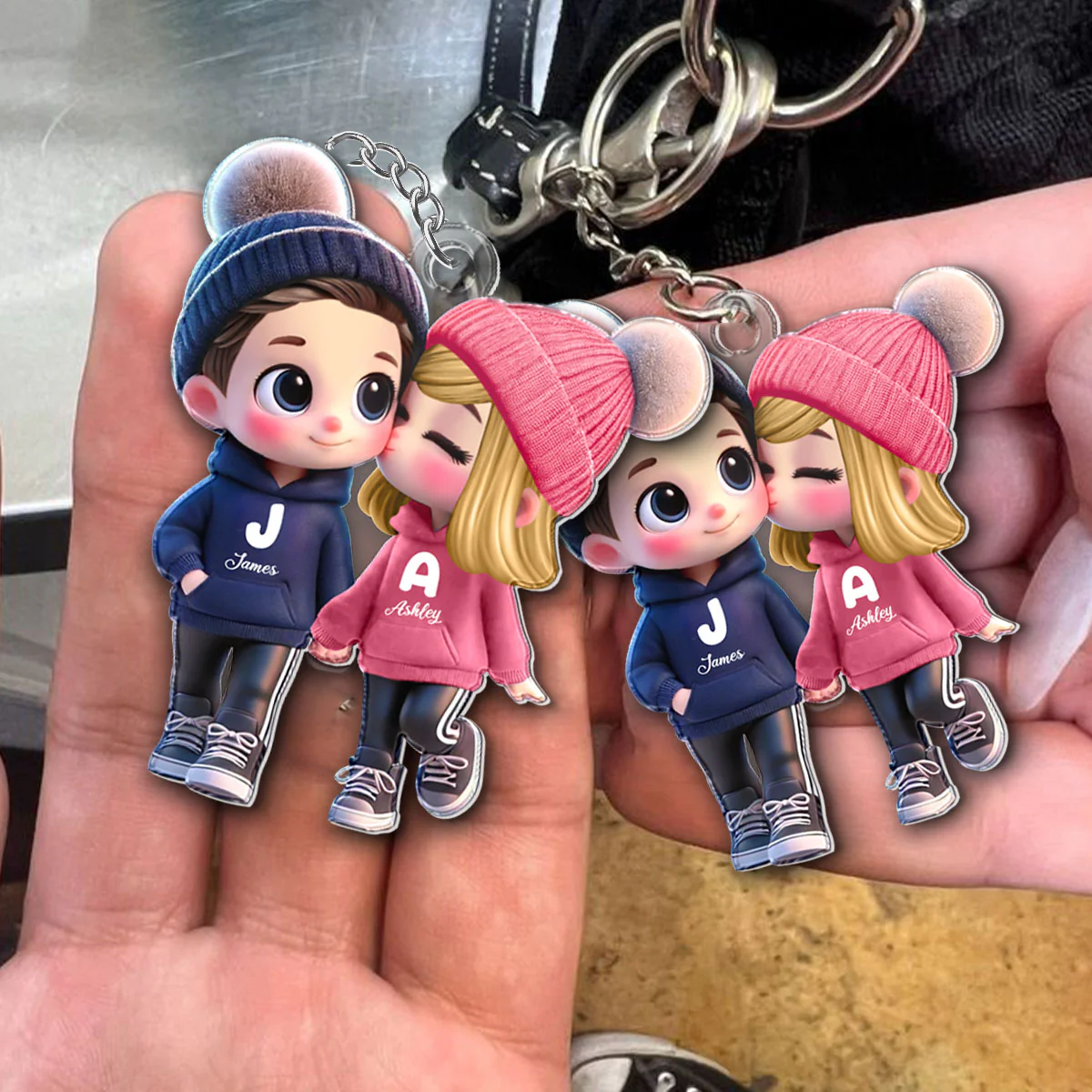 3D Effect Cute Cartoon Couple Walking - Personalized Acrylic Keychain - Unique Valentine's Day Gift For Him, Gift For Her - Image 8