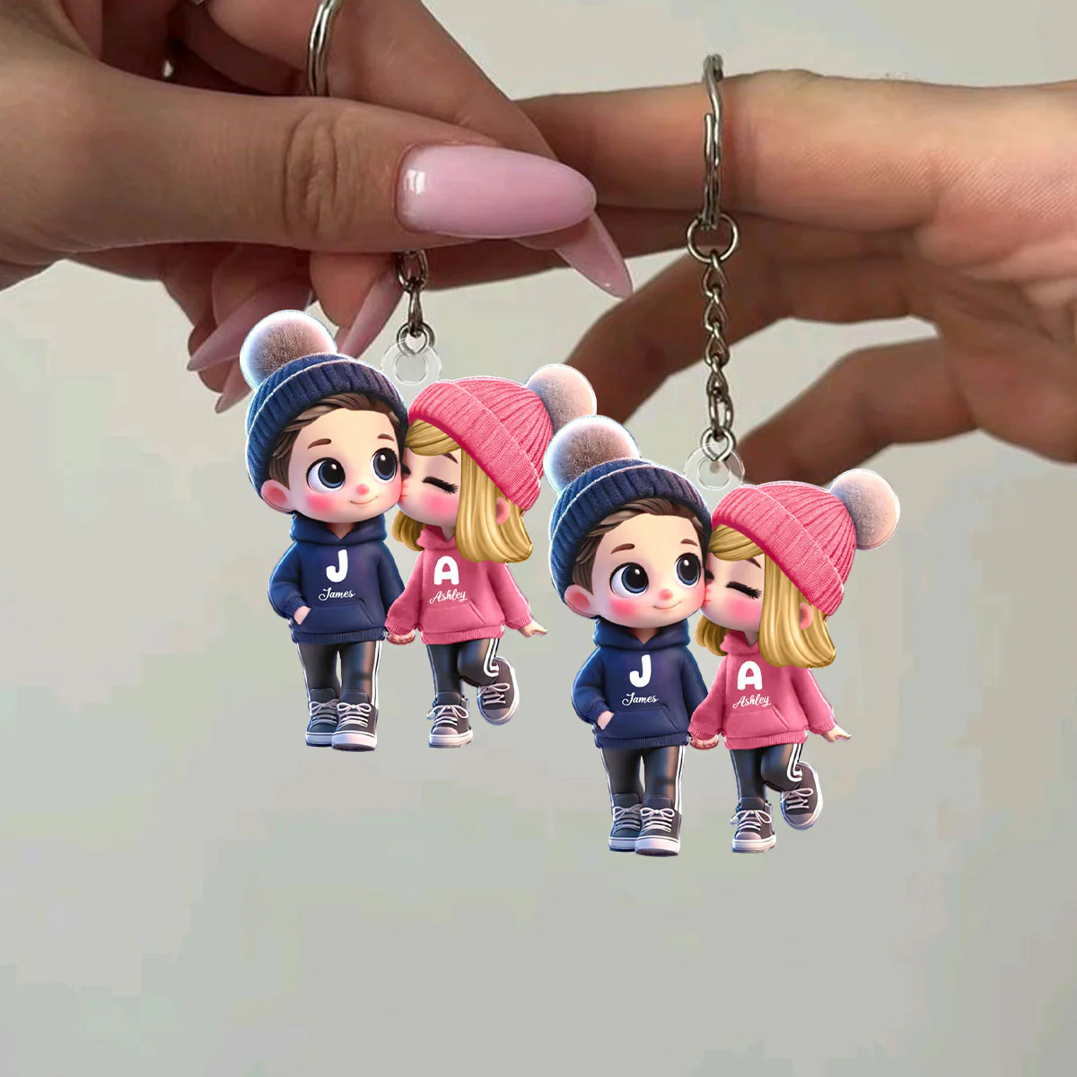 3D Effect Cute Cartoon Couple Walking - Personalized Acrylic Keychain - Unique Valentine's Day Gift For Him, Gift For Her - Image 9