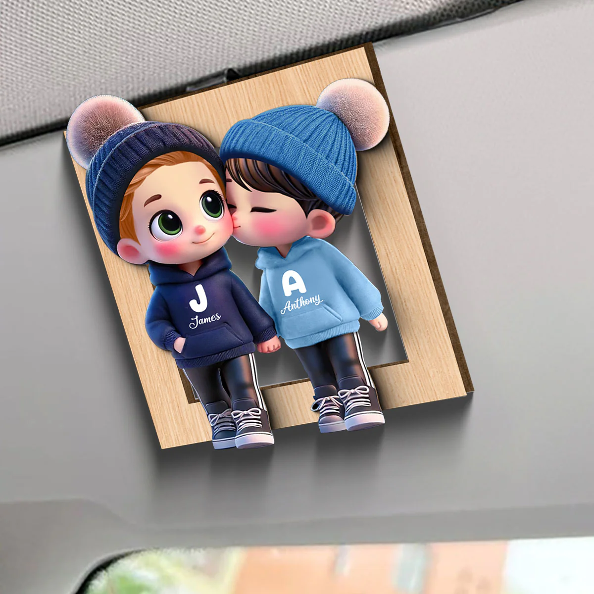 3D Effect Cute Cartoon Couple Walking Personalized Car Visor Clip, Perfect Valentine'Day Gift for him, Gift for her - Image 2