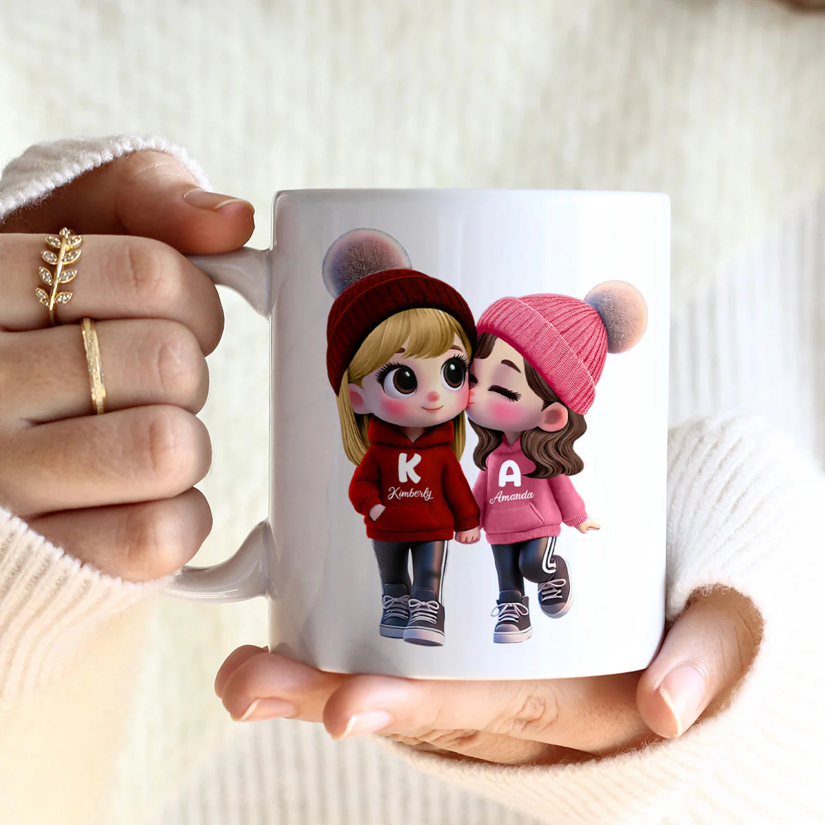 3D Effect Cute Cartoon Couple Walking Personalized Mug, Perfect Valentine'Day Gift for him, Gift for her - Image 4