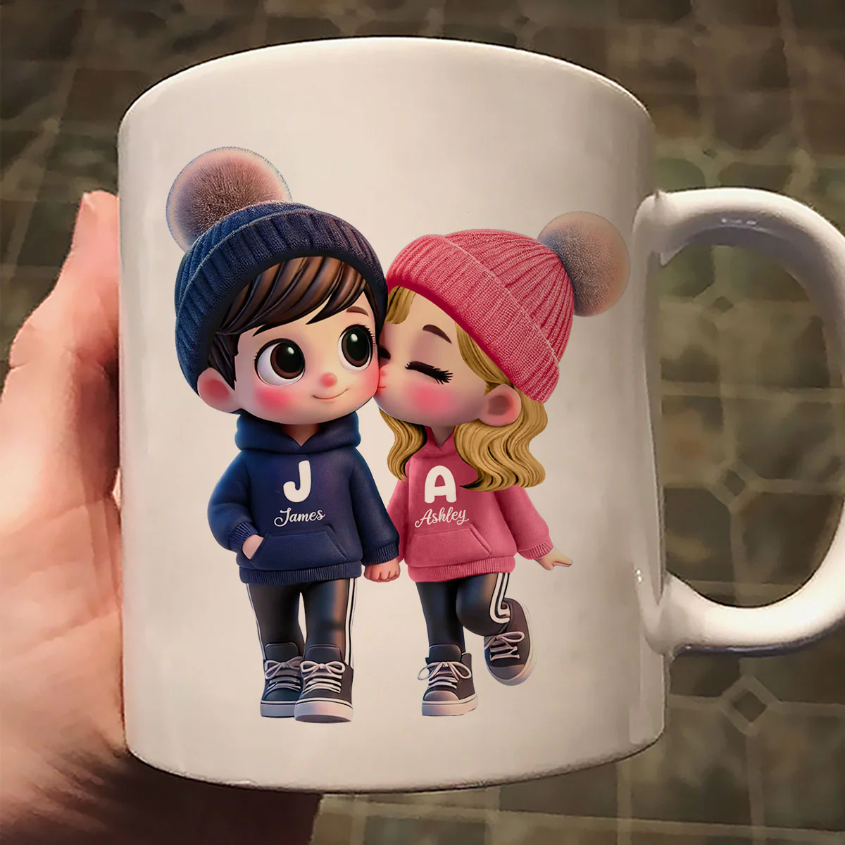 3D Effect Cute Cartoon Couple Walking Personalized Mug, Perfect Valentine'Day Gift for him, Gift for her - Image 5