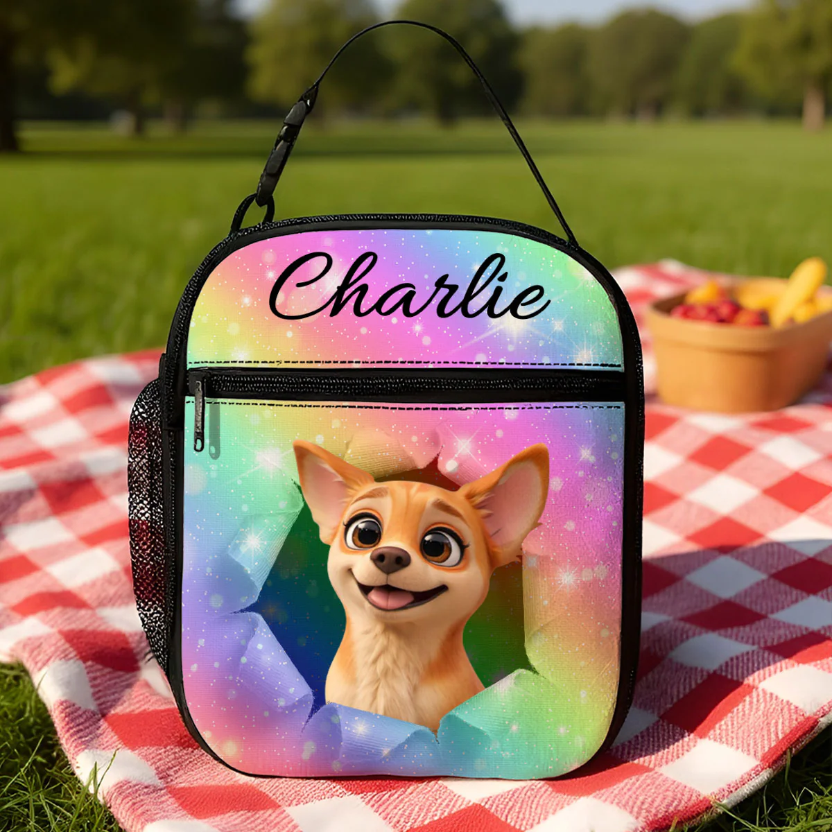 Cute Cartoon Dog Custom Name Personalized Insulated Kid Lunch Bag, Back to School Lunch Bag for Kids - Image 2