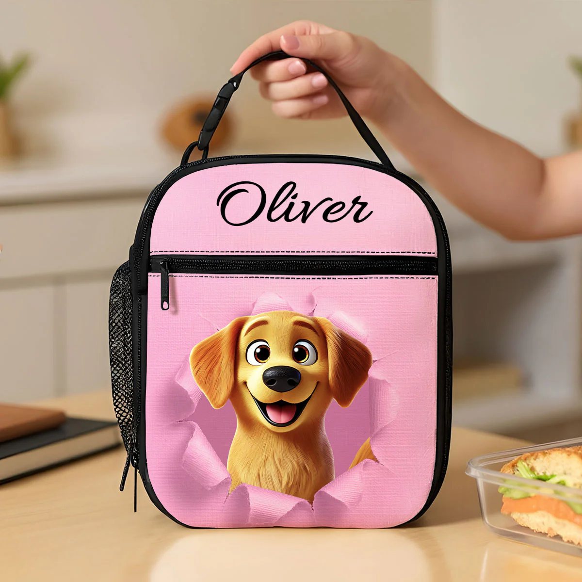 Cute Cartoon Dog Custom Name Personalized Insulated Kid Lunch Bag, Back to School Lunch Bag for Kids - Image 3