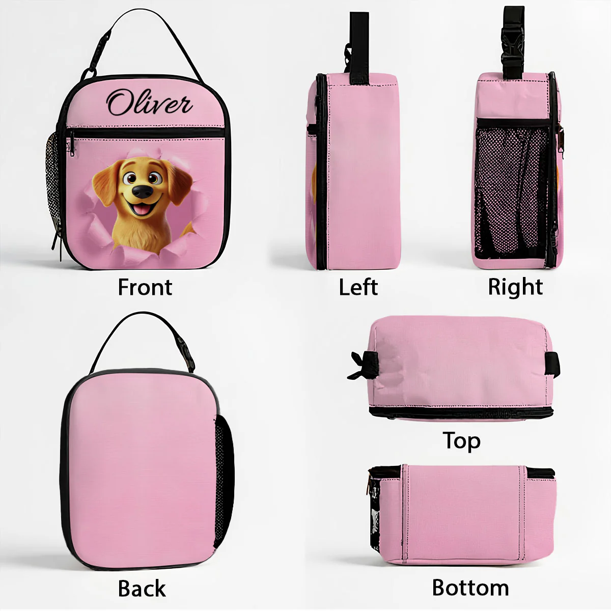 Cute Cartoon Dog Custom Name Personalized Insulated Kid Lunch Bag, Back to School Lunch Bag for Kids - Image 9