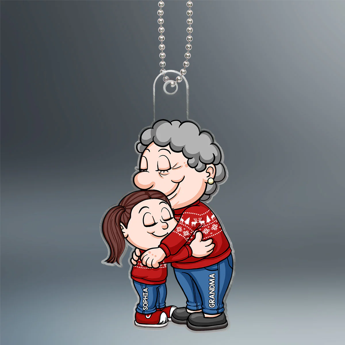 Cute Cartoon Grandma & Grandkid Hugging Christmas Gift For Granddaughter Grandson Personalized Acrylic Ornament - Image 2