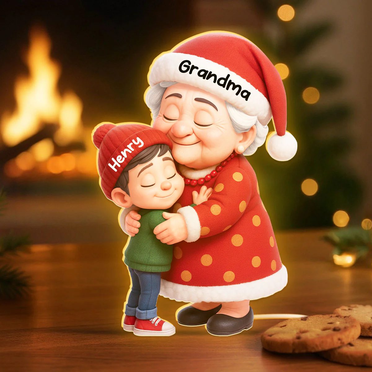 Cute Cartoon Grandma Hugging Grandkid - Personalized Light Box - Christmas Decor, Christmas Gift for Grandma - Image 2