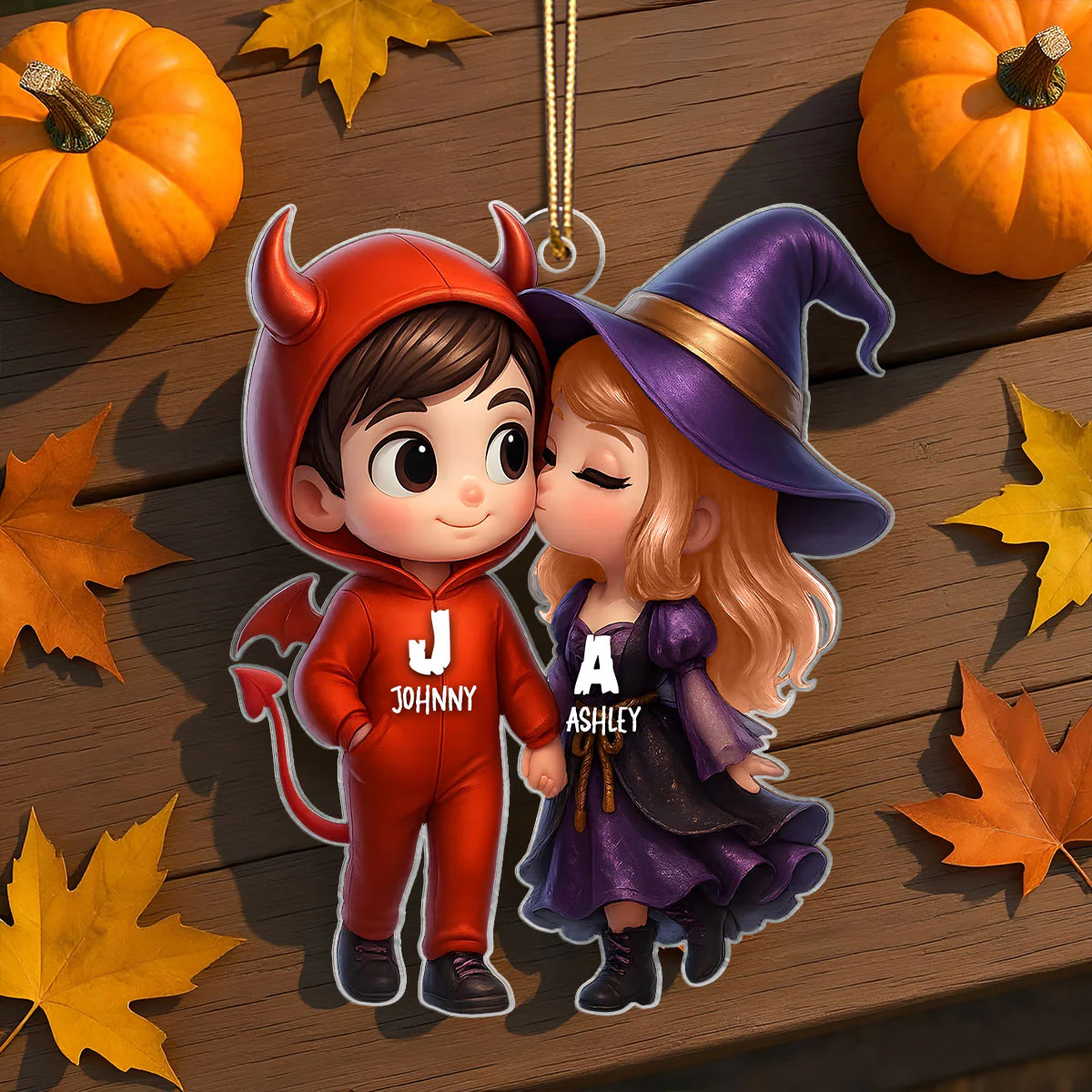 Cute Cartoon Halloween Couple Personalized Acrylic Ornament,Halloween Tree Decoration - Image 2