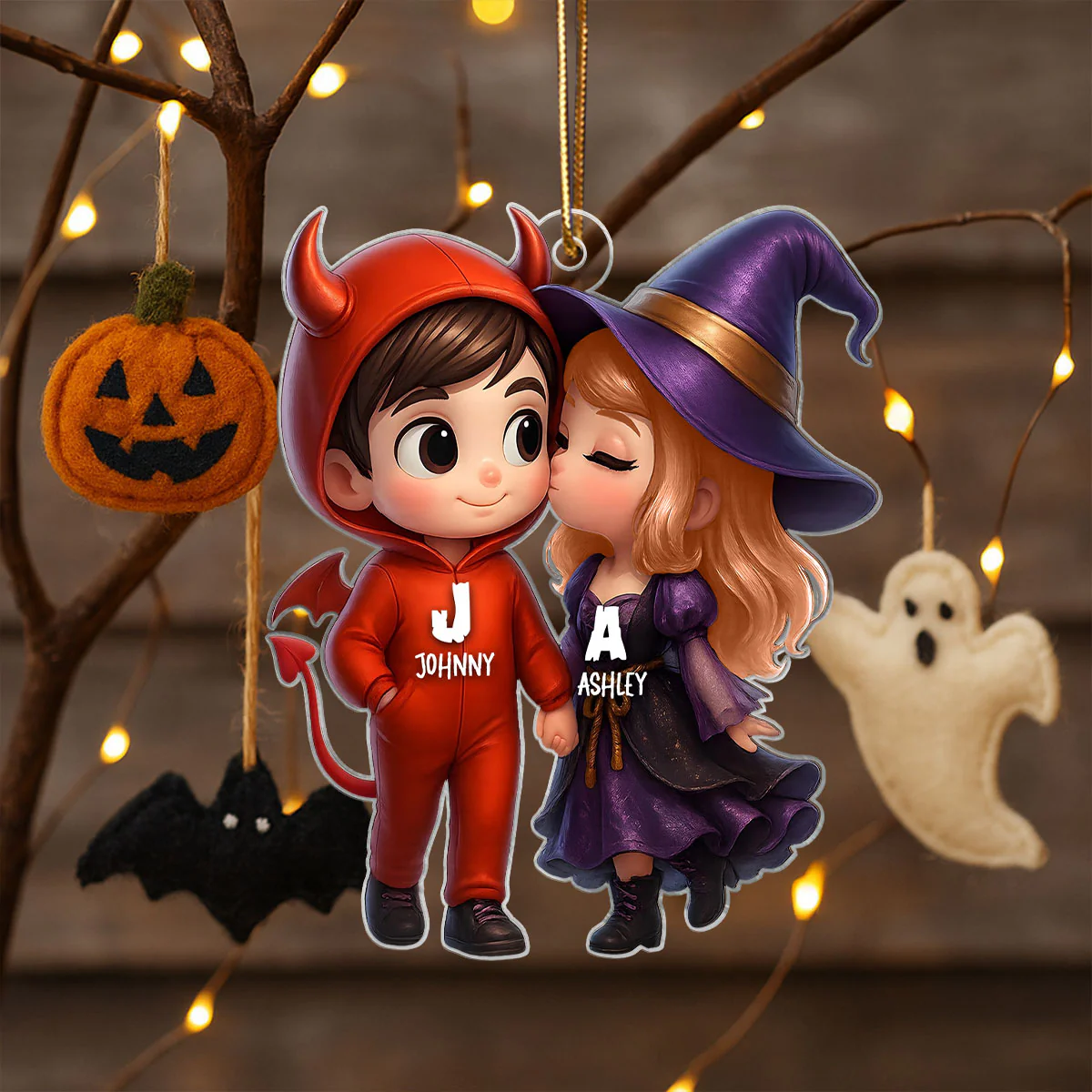 Cute Cartoon Halloween Couple Personalized Acrylic Ornament,Halloween Tree Decoration - Image 3