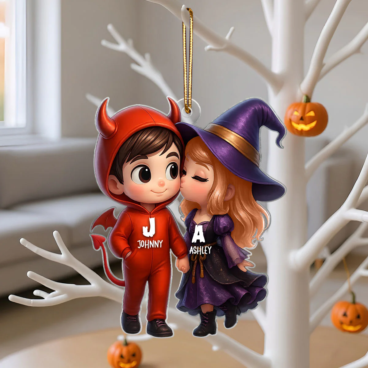 Cute Cartoon Halloween Couple Personalized Acrylic Ornament,Halloween Tree Decoration - Image 4