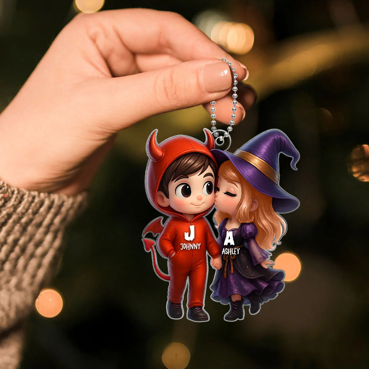 Cute Cartoon Halloween Couple Personalized Acrylic Ornament,Halloween Tree Decoration - Image 5