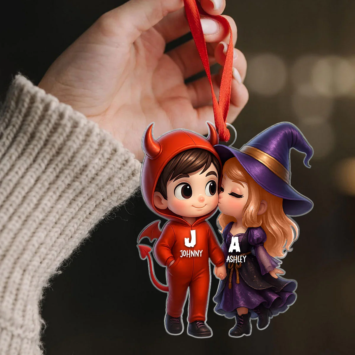 Cute Cartoon Halloween Couple Personalized Acrylic Ornament,Halloween Tree Decoration - Image 6