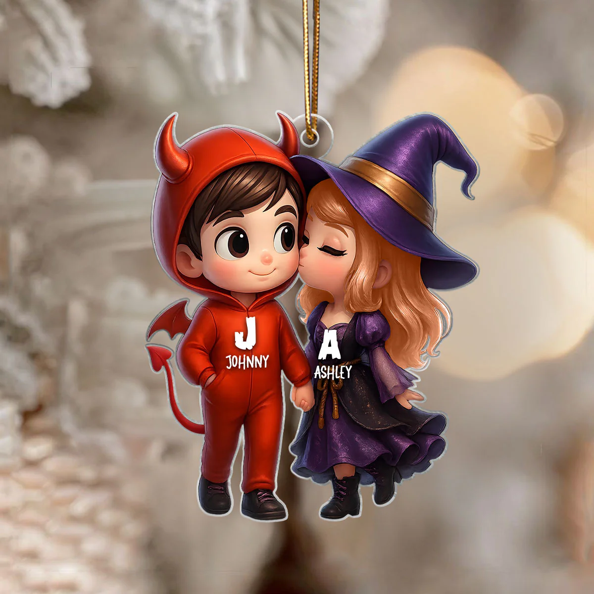 Cute Cartoon Halloween Couple Personalized Acrylic Ornament,Halloween Tree Decoration - Image 7