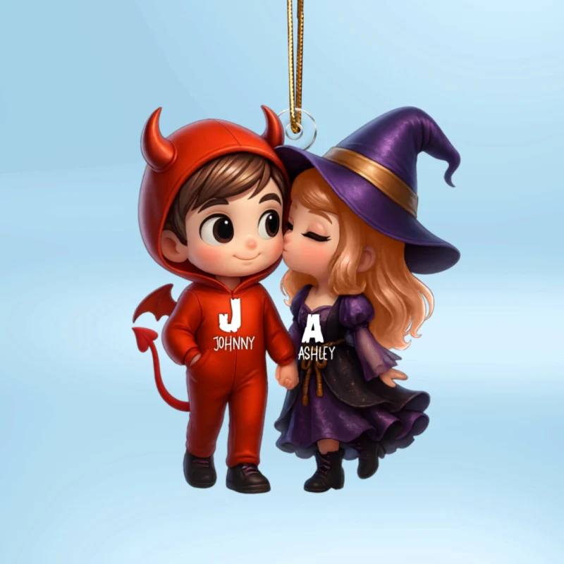 Cute Cartoon Halloween Couple Personalized Acrylic Ornament,Halloween Tree Decoration - Image 9