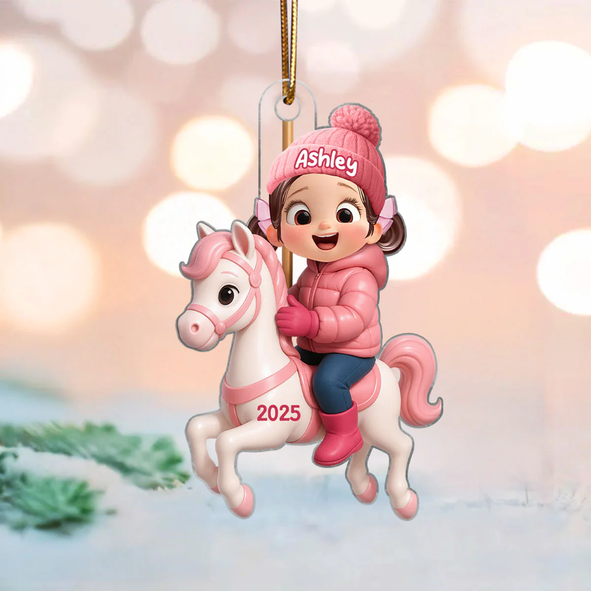 Cute Cartoon Kid On Horse Christmas Personalized Acrylic Ornament, Perfect Chrismas Gift For Kids, Grandkids - Image 3