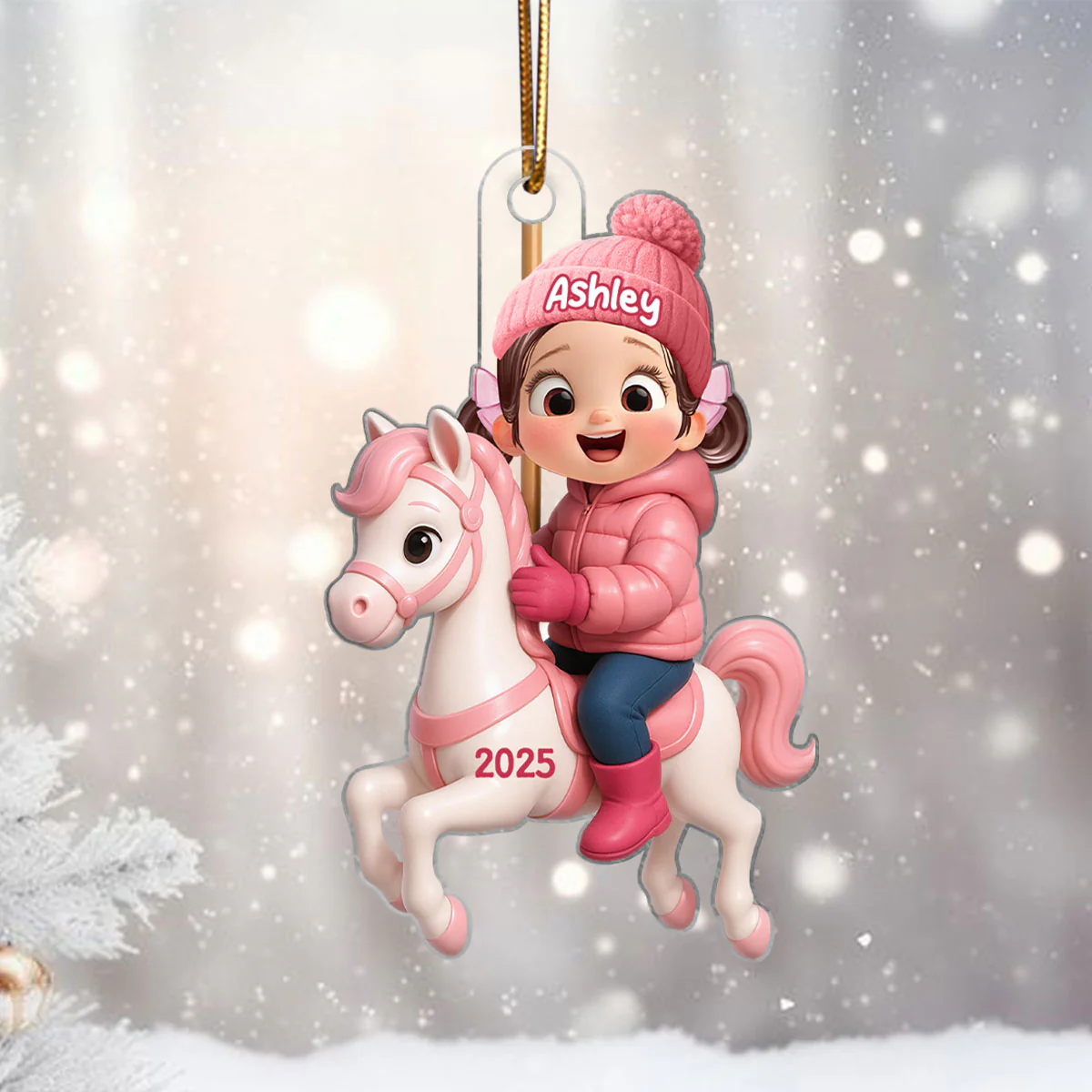 Cute Cartoon Kid On Horse Christmas Personalized Acrylic Ornament, Perfect Chrismas Gift For Kids, Grandkids - Image 4