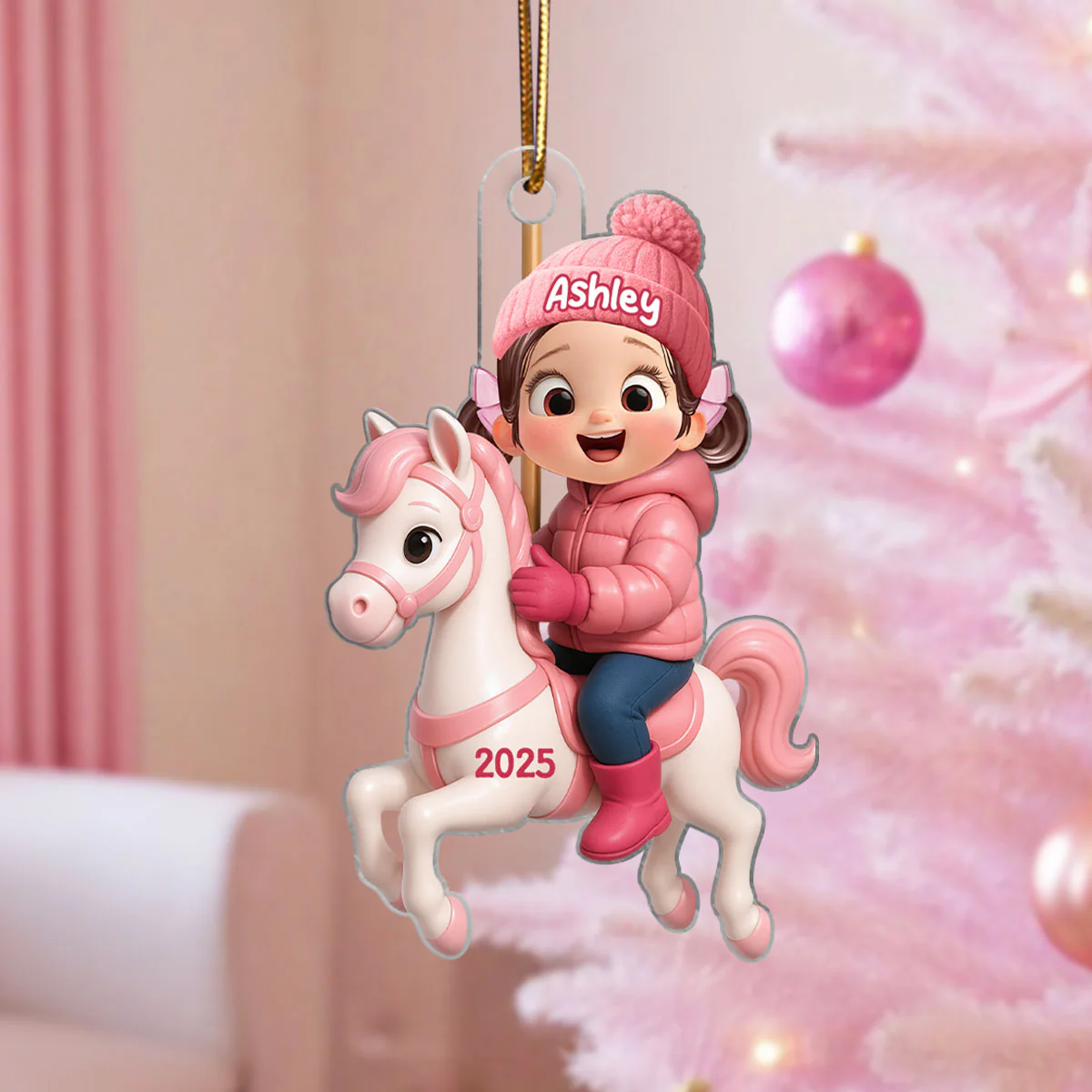 Cute Cartoon Kid On Horse Christmas Personalized Acrylic Ornament, Perfect Chrismas Gift For Kids, Grandkids - Image 5