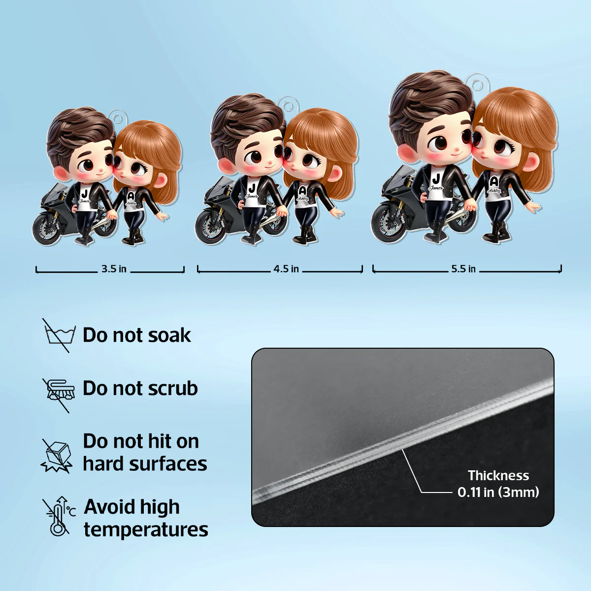 3D Effect Cute Cartoon Motorcycle Couple Personalized Acrylic Car Hanger, Anniversary & Gift for him, Gift for her - Image 7