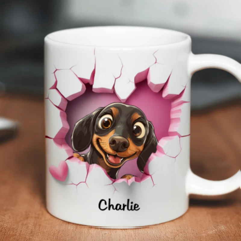 Cute Cartoon Peeking Dog Personalized 3D Effect Mug, Gift for Dog Mom, Dog Dad - Image 8