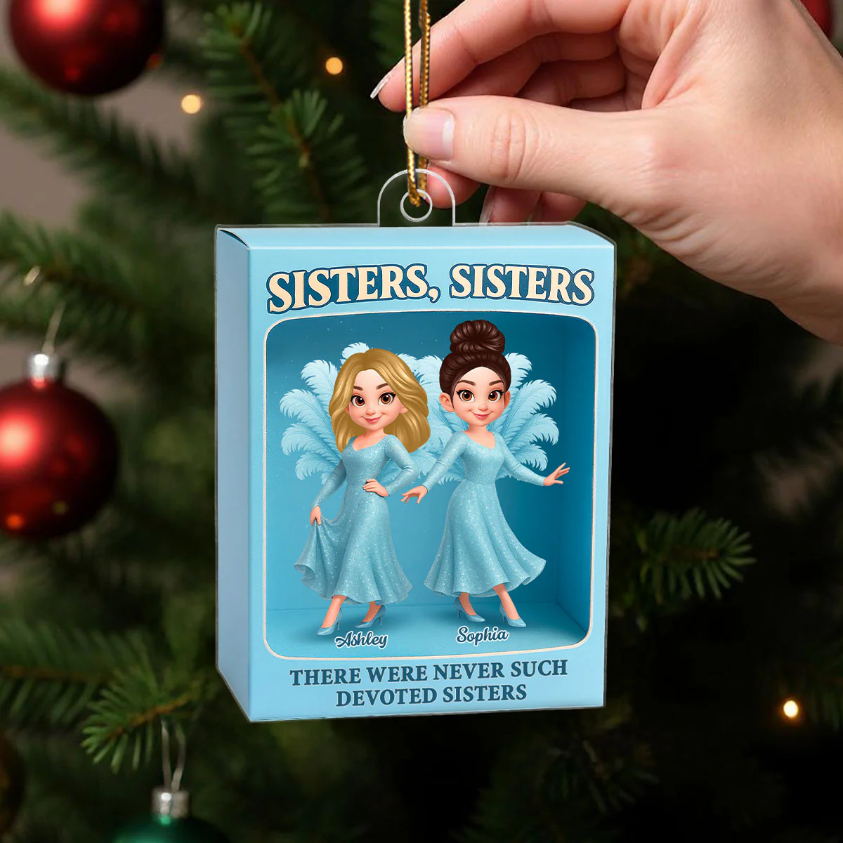 Cute Cartoon Sisters Besties Blue Dress Toy Box Figure Style Personalized Acrylic Ornament - Image 5