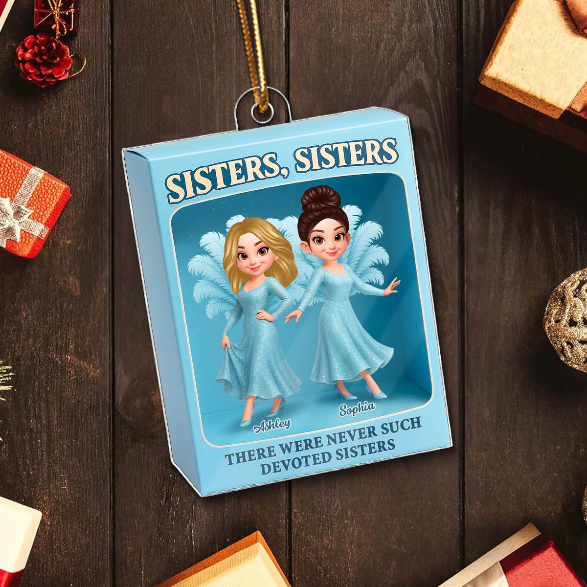 Cute Cartoon Sisters Besties Blue Dress Toy Box Figure Style Personalized Acrylic Ornament - Image 6