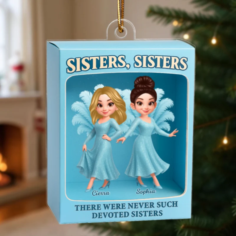 Cute Cartoon Sisters Besties Blue Dress Toy Box Figure Style Personalized Acrylic Ornament - Image 8