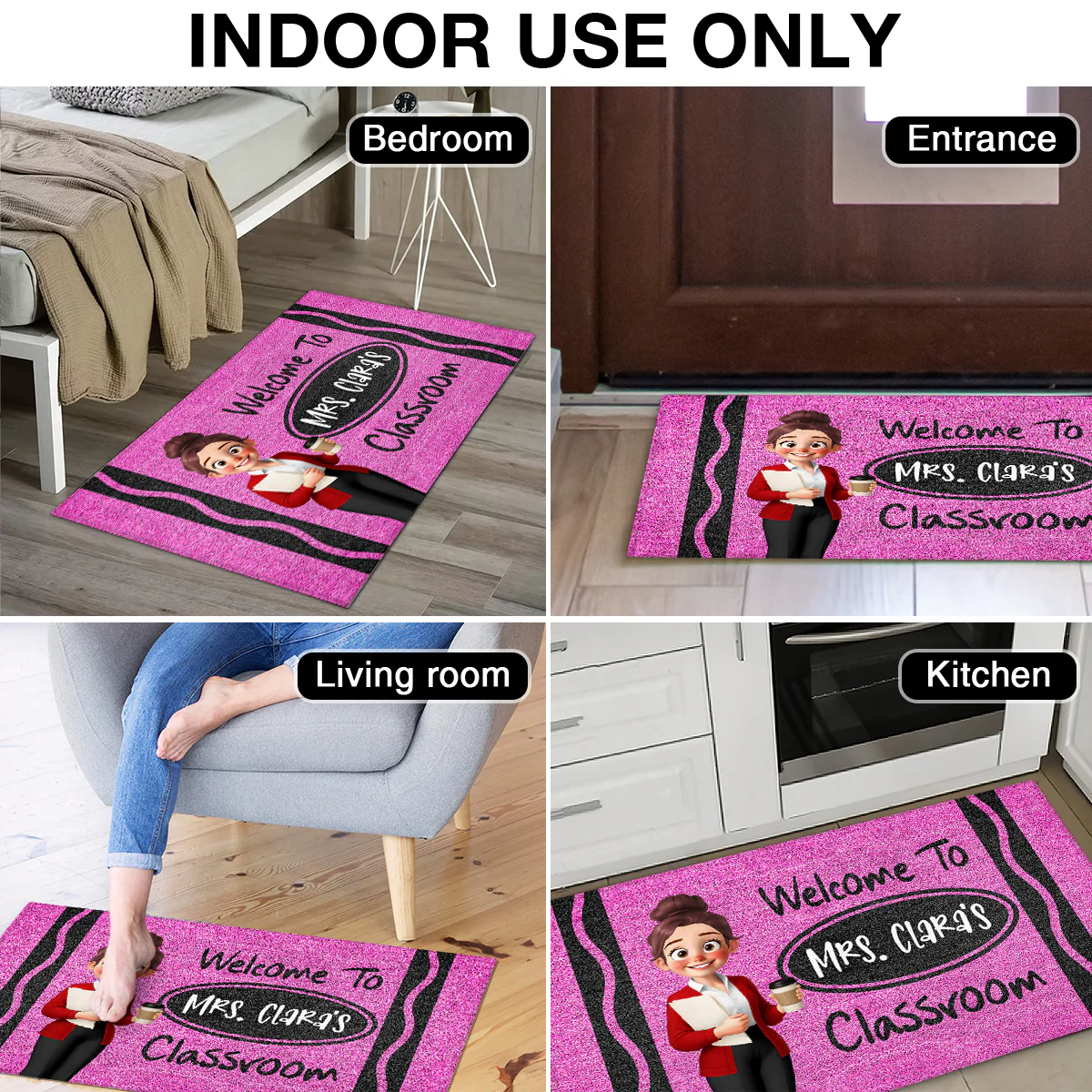 Cute Cartoon Teacher Crayon Welcome To Classroom Personalized Doormat - Image 5