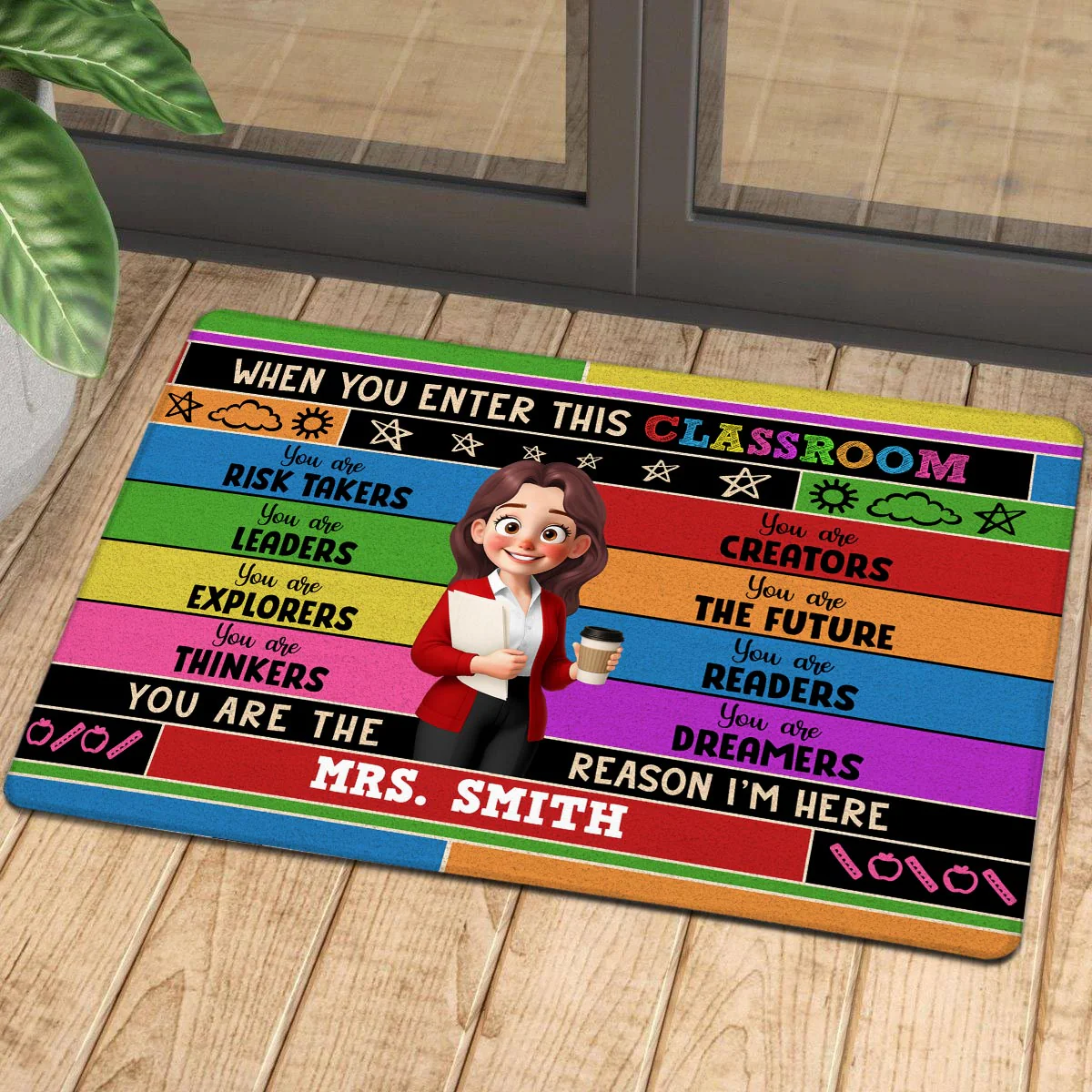 Cute Cartoon Teacher In This Classroom Colorful Personalized Doormat - Image 4