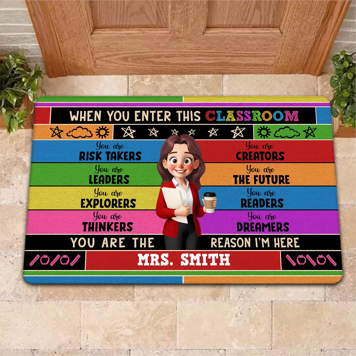 Cute Cartoon Teacher In This Classroom Colorful Personalized Doormat - Image 5