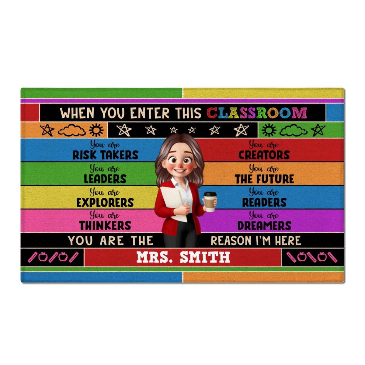 Cute Cartoon Teacher In This Classroom Colorful Personalized Doormat - Image 9