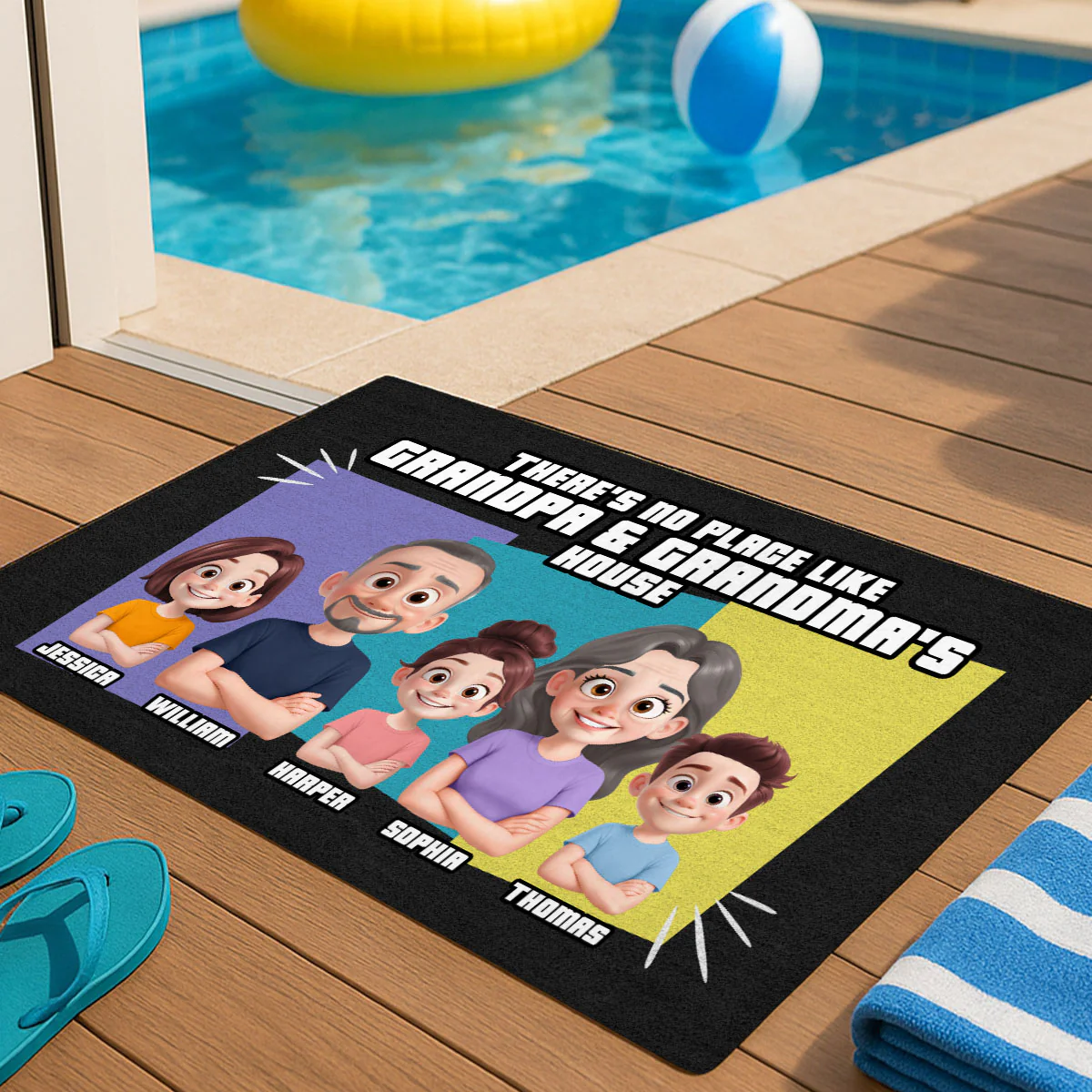 Cute Cartoon There's No Place Like Grandpa Grandma Grandparents House Personalized Doormat - Image 2