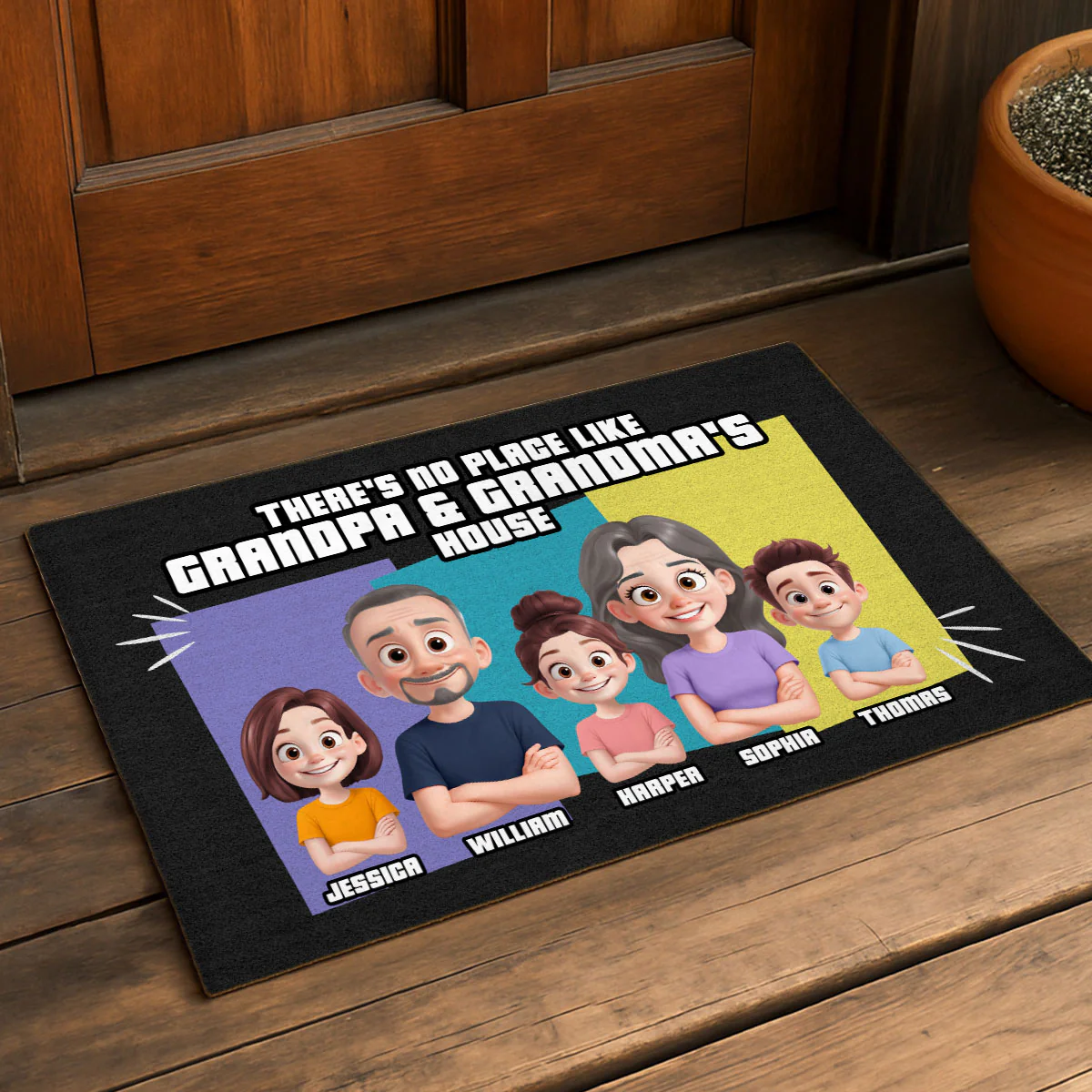 Cute Cartoon There's No Place Like Grandpa Grandma Grandparents House Personalized Doormat - Image 3