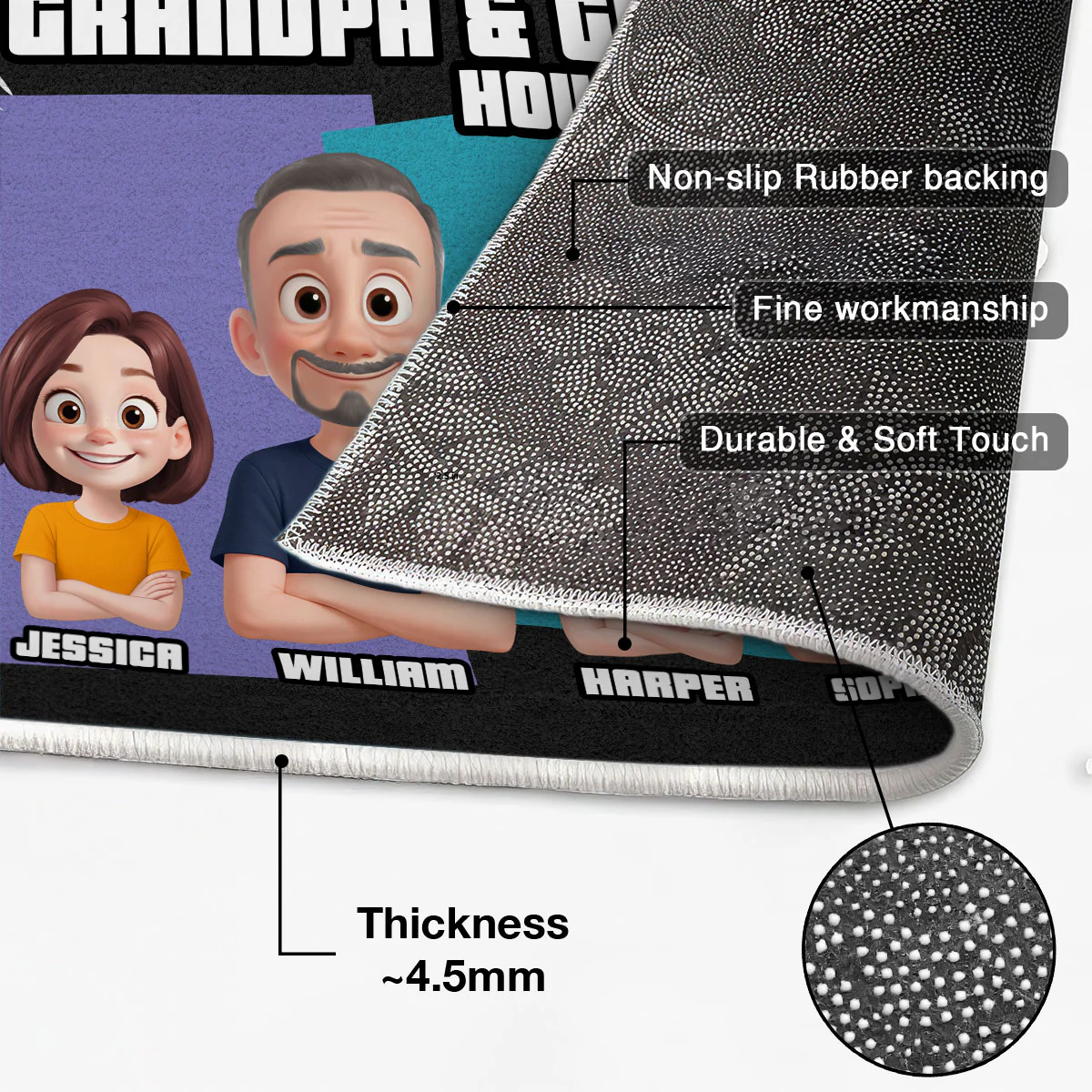 Cute Cartoon There's No Place Like Grandpa Grandma Grandparents House Personalized Doormat - Image 4
