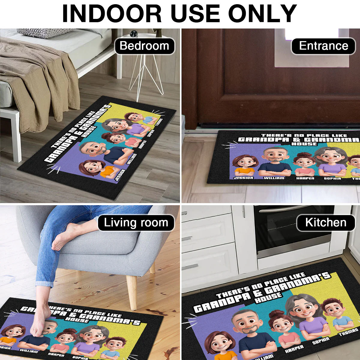 Cute Cartoon There's No Place Like Grandpa Grandma Grandparents House Personalized Doormat - Image 5