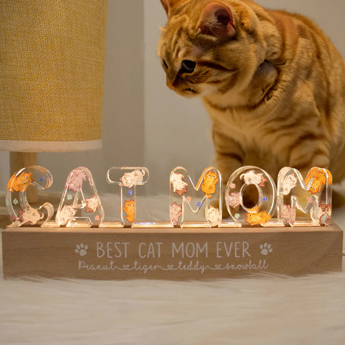 Cute Cat Mom Personalized LED Night Light, Gift For Cat Mom - Image 3