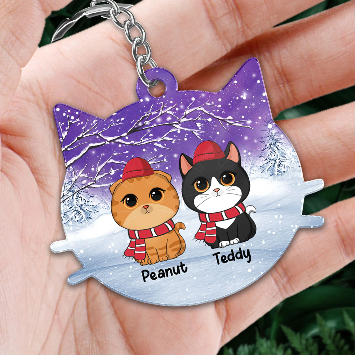 Cute Cats In Winter Snow Personalized Acrylic Keychain - Image 2