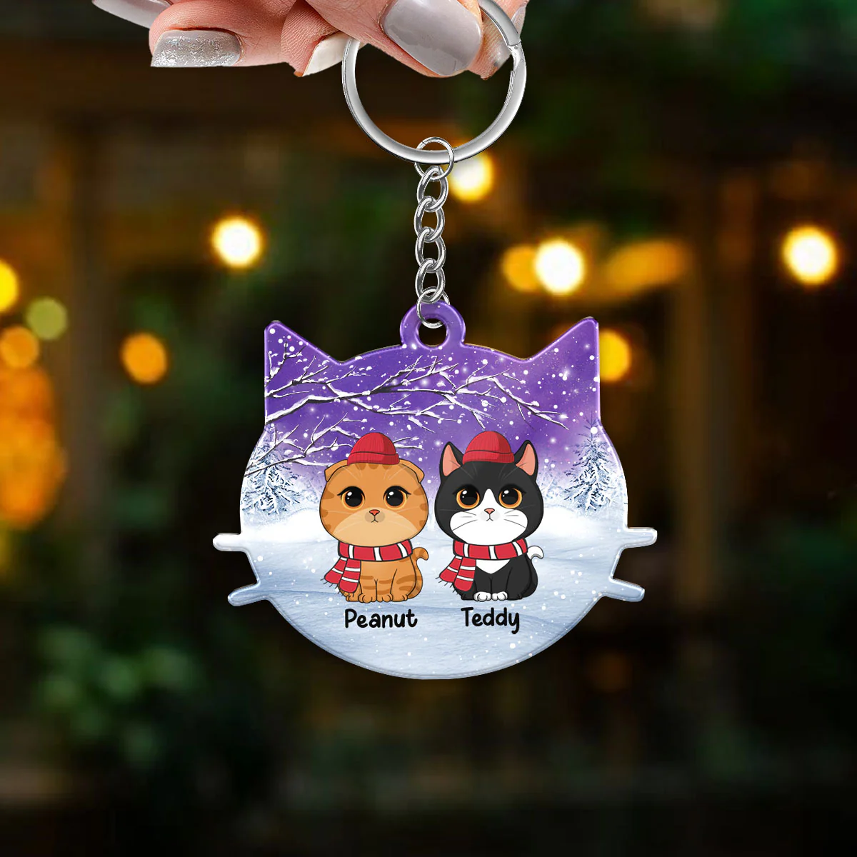 Cute Cats In Winter Snow Personalized Acrylic Keychain - Image 3