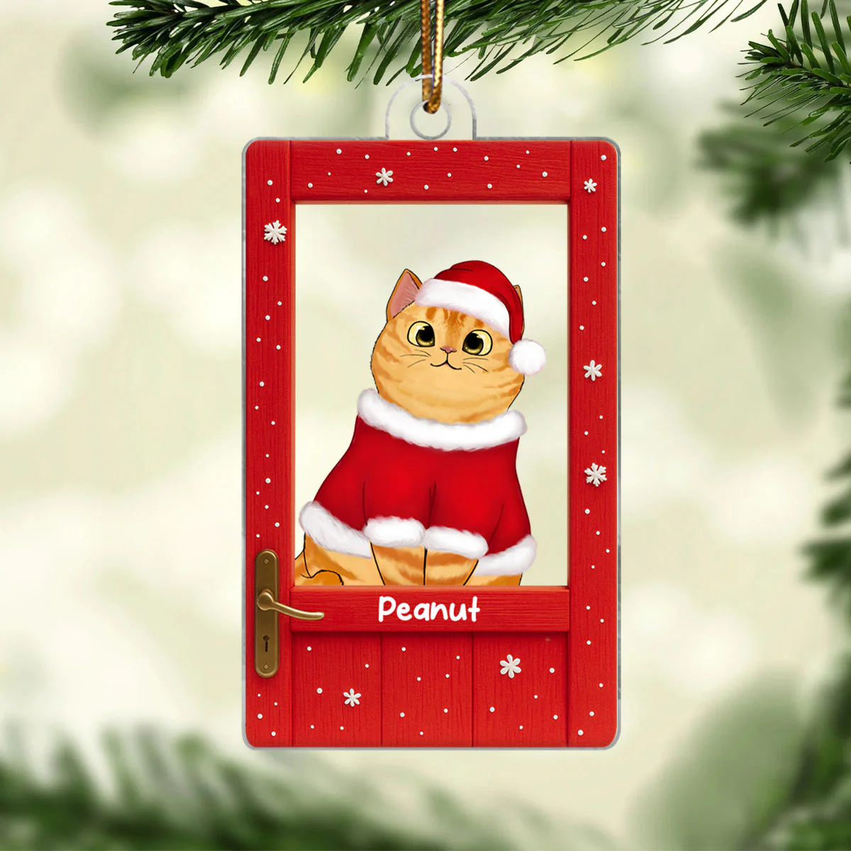 Cute Cats Peeking on the Front Door Personalized Acrylic Ornament, Christmas Gift for Cat Lovers - Image 2