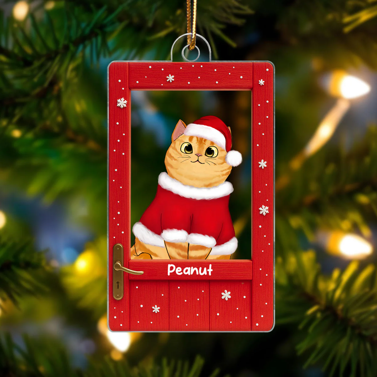 Cute Cats Peeking on the Front Door Personalized Acrylic Ornament, Christmas Gift for Cat Lovers - Image 3