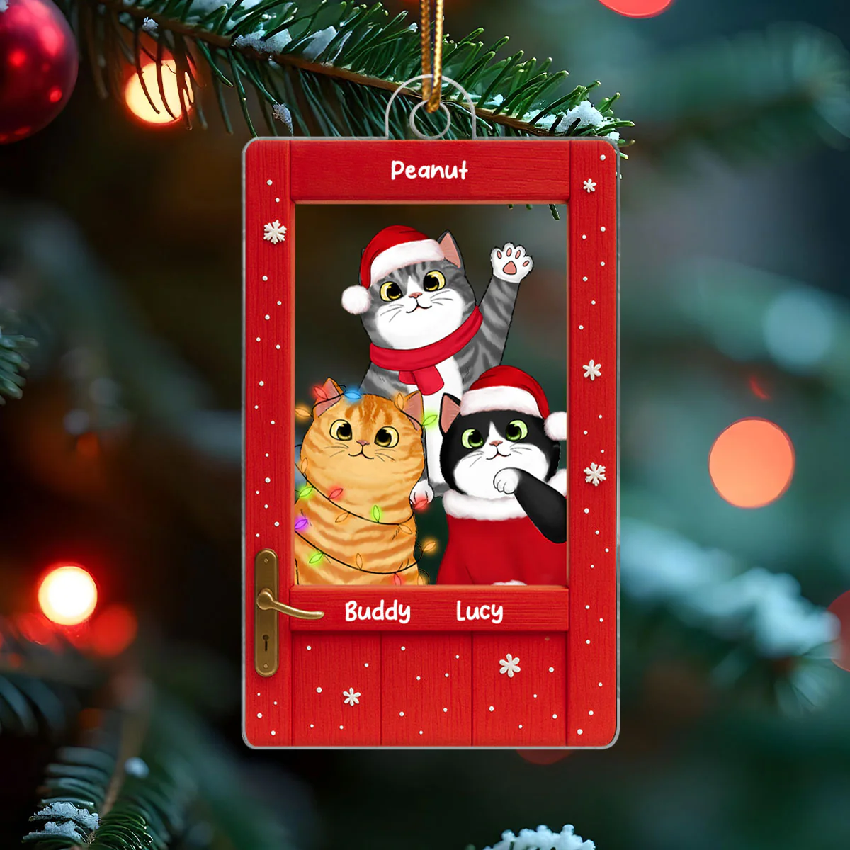 Cute Cats Peeking on the Front Door Personalized Acrylic Ornament, Christmas Gift for Cat Lovers - Image 4