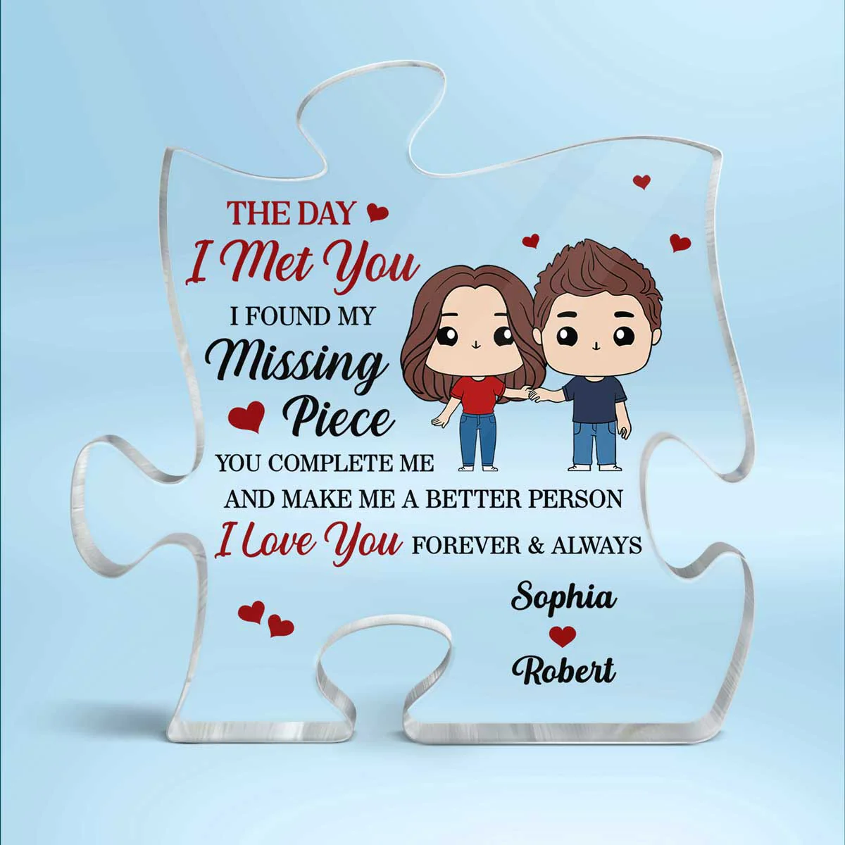 Cute Chibi Couple Found My Missing Piece Personalized Puzzle Acrylic Plaque - Image 2