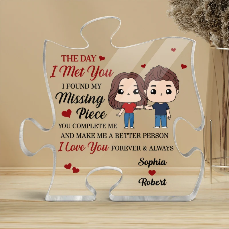Cute Chibi Couple Found My Missing Piece Personalized Puzzle Acrylic Plaque - Image 4