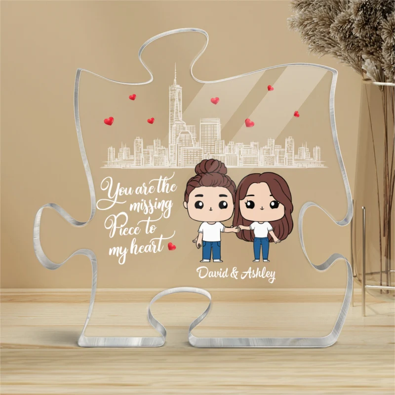 Cute Chibi Couple The Missing Piece To My Heart Personalized Puzzle Acrylic Plaque - Image 4