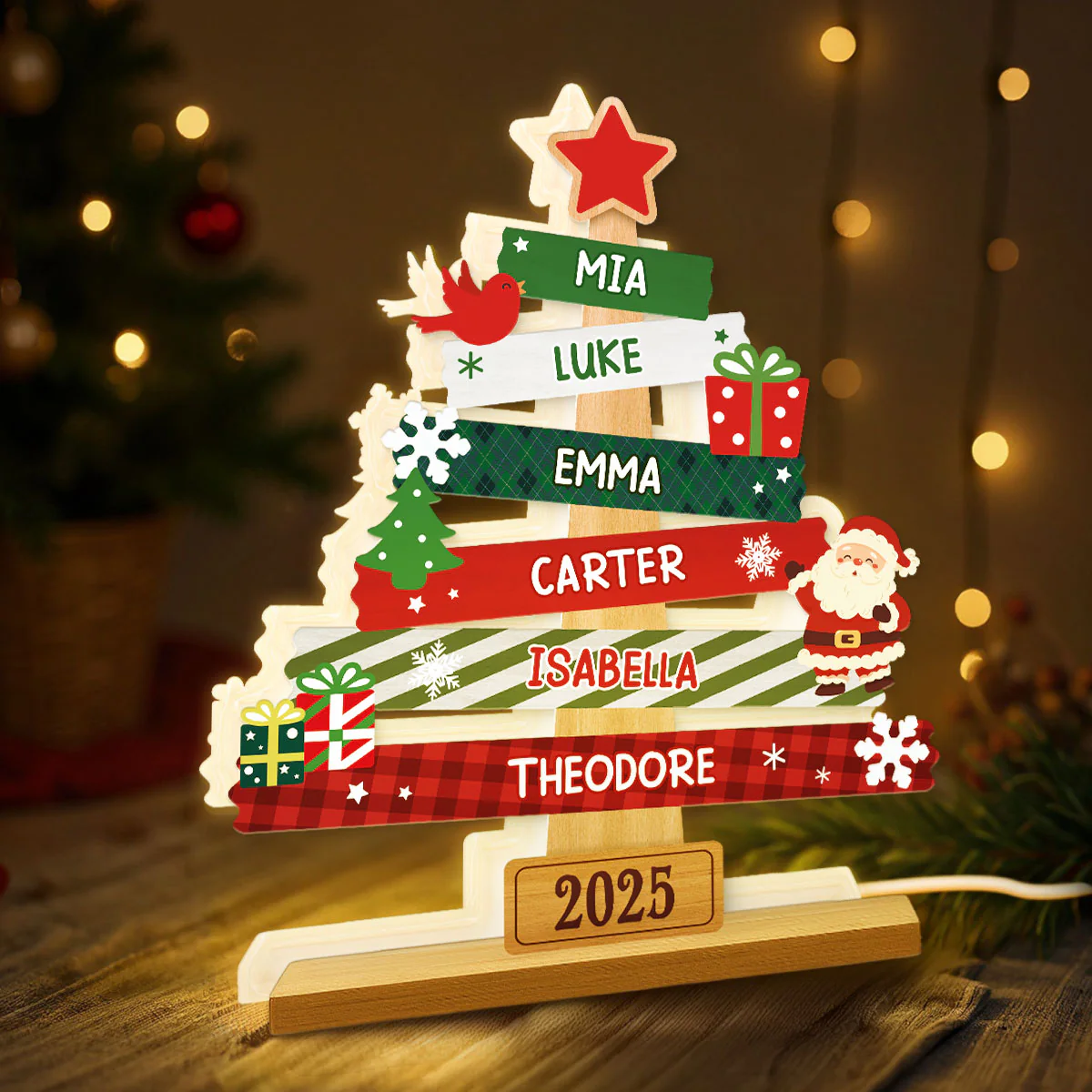 3D Effect Cute Christmas Tree Family Names Personalized LED Light Box - Image 2