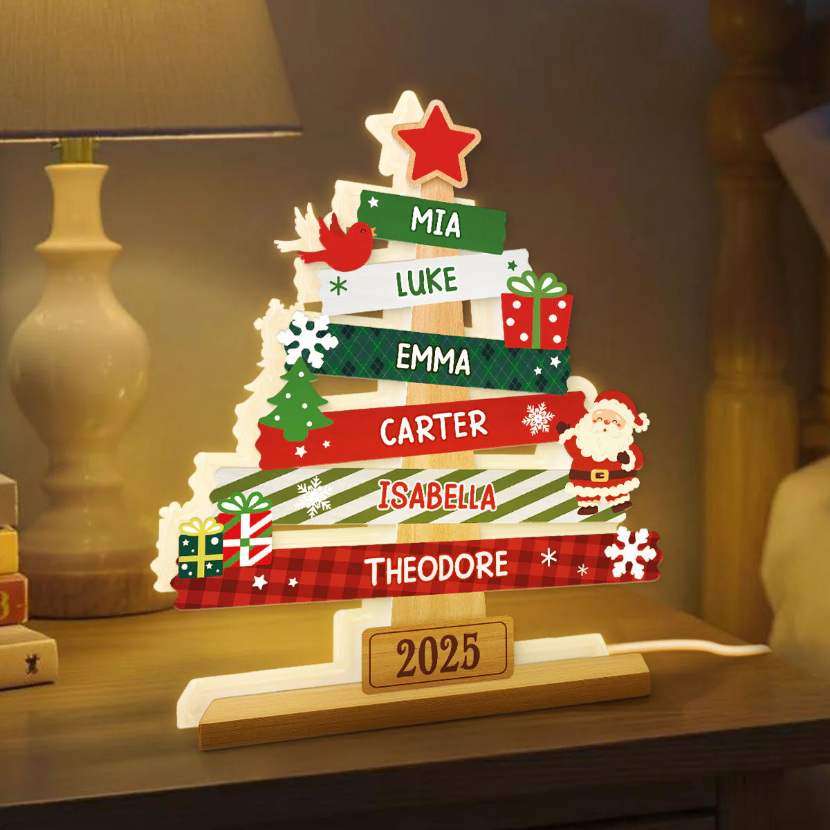 3D Effect Cute Christmas Tree Family Names Personalized LED Light Box - Image 3
