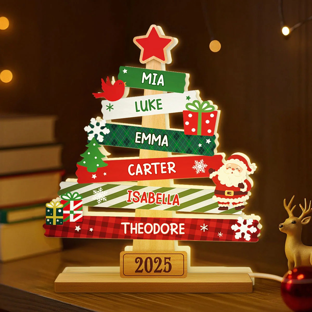 3D Effect Cute Christmas Tree Family Names Personalized LED Light Box - Image 4