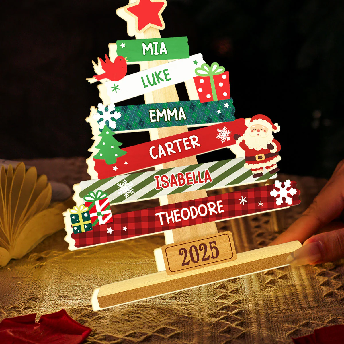 3D Effect Cute Christmas Tree Family Names Personalized LED Light Box - Image 6