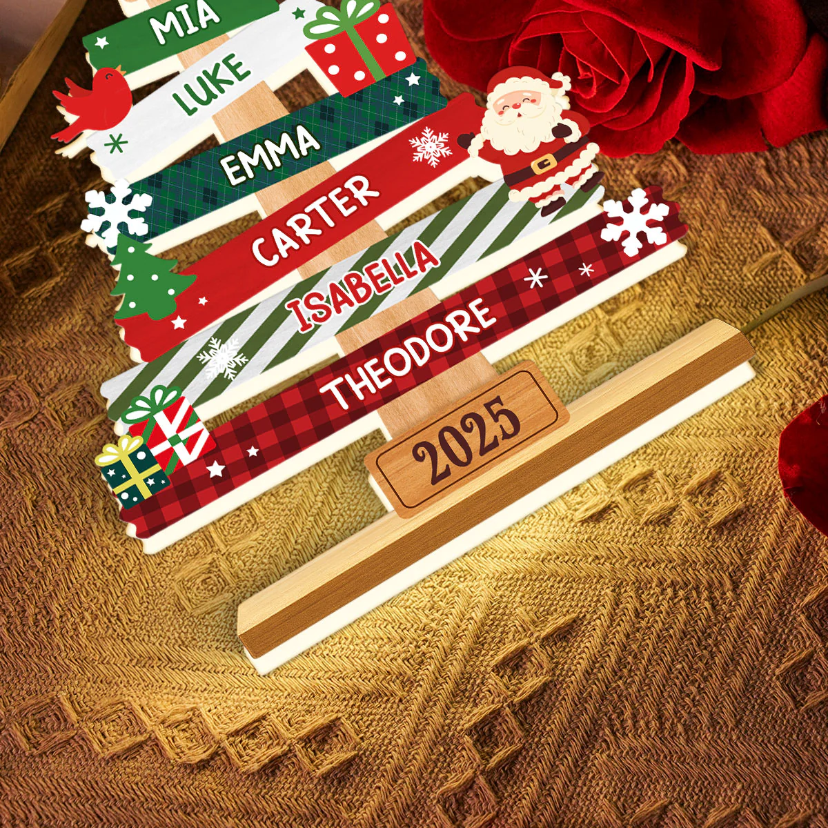 3D Effect Cute Christmas Tree Family Names Personalized LED Light Box - Image 7